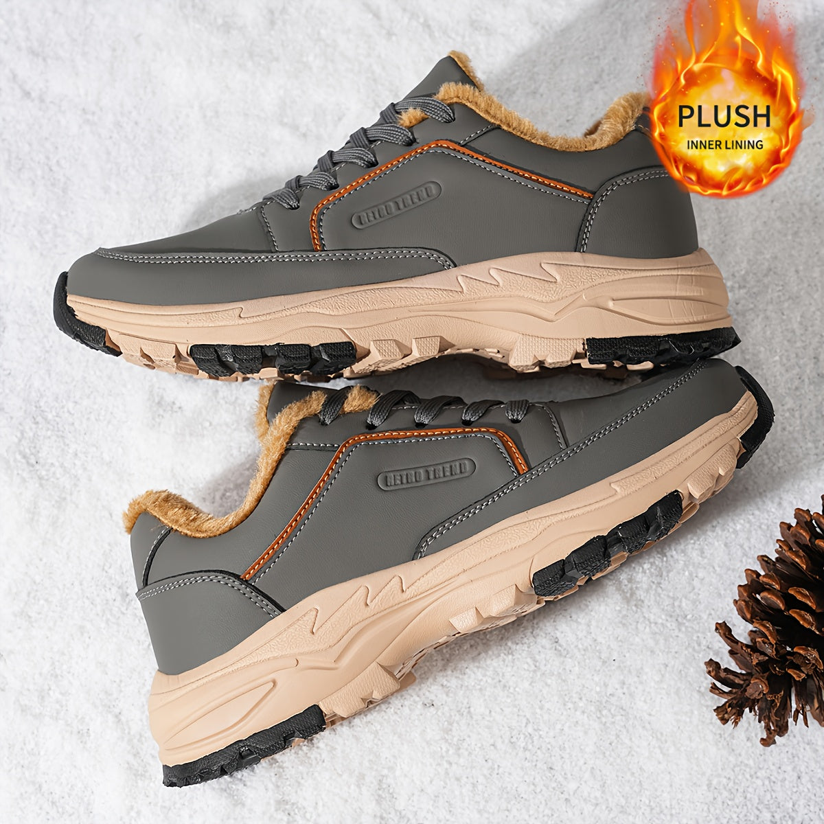 Men'S Low-Top Winter Hiking Boots - Thickened Warm Lining, Anti-Slip TPR/EVA Sole, Geometric Pattern, Faux Cover Upper, Round Toe & Lace-Up Closure for Outdoor, Streetwear, Casual - Autumn/Winter, Hiking Boots, Outdoor Footwe