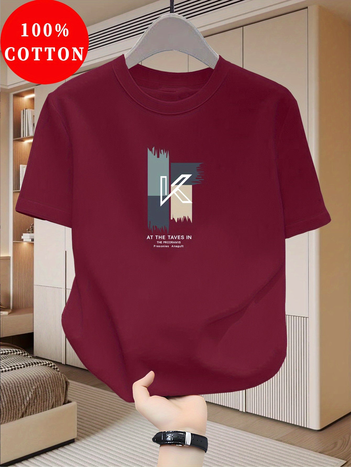 Men's Heavyweight 100% Cotton T-Shirt - Beige Crew Neck Tee, Breathable Summer Shirt for Everyday  Formal Wear, Soft Everyday Essential, Relaxed Fit, Stylish Lettering, Premium Quality, Short Sleeve Top, Casual Wardrobe