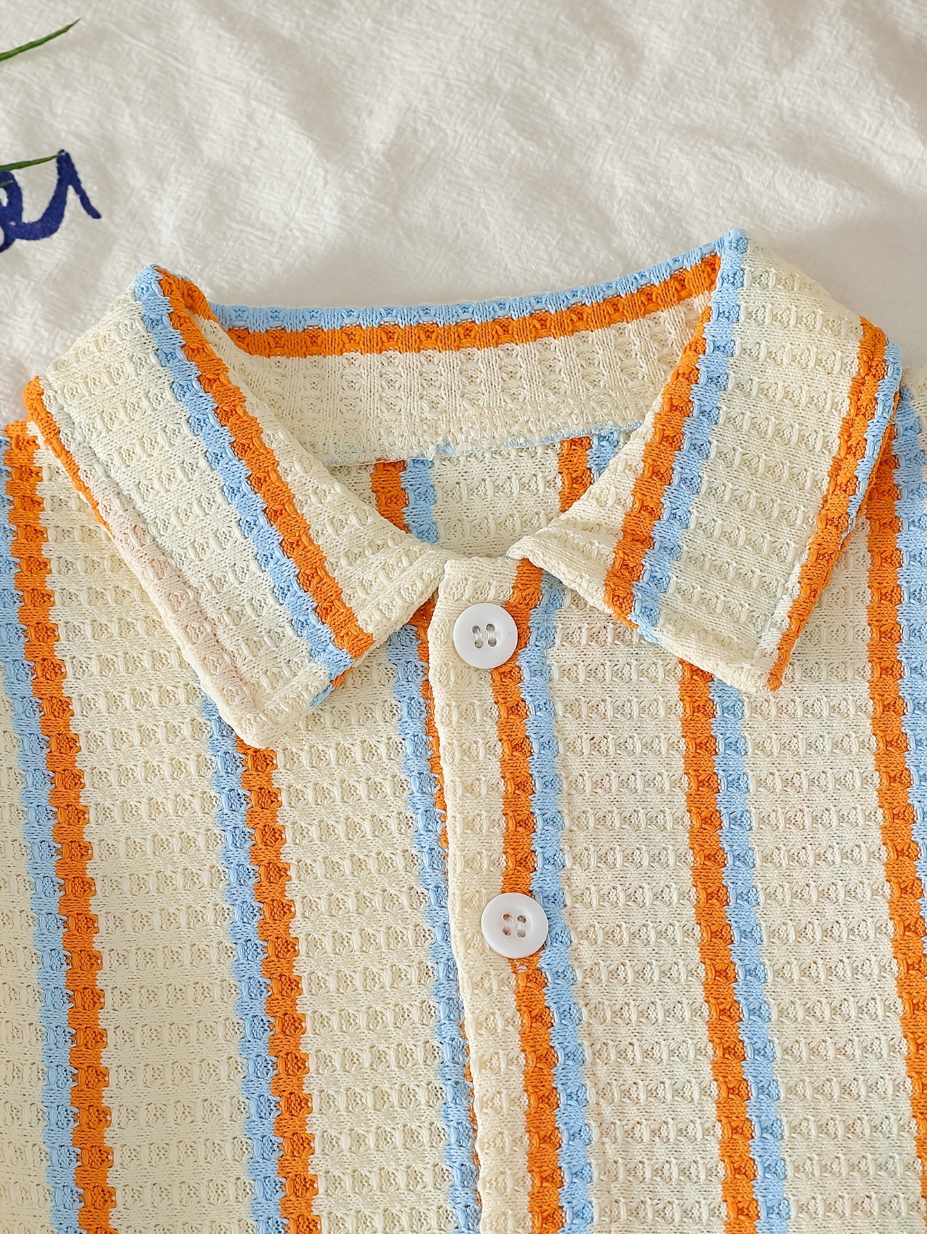 Boys' Summer Striped Waffle Knit Shirt & Shorts Set