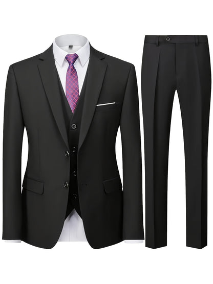 Men's 3-Piece Suit with Jacket, Vest & Pants - Stylish Formal Wear