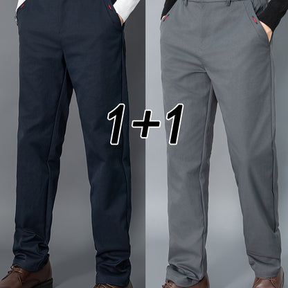 2pcs Men's Light Business Casual Pants - Straight Leg Dress Trousers, Lightweight & Comfortable for Office and Casual Attire, All Seasons, Navy Blue & Black, Polyester Fabric, Machine Washable, Versatile Dress Trousers | Styl