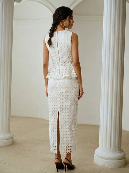 Elegant French Lace Camisole & Midi Skirt Set for Women