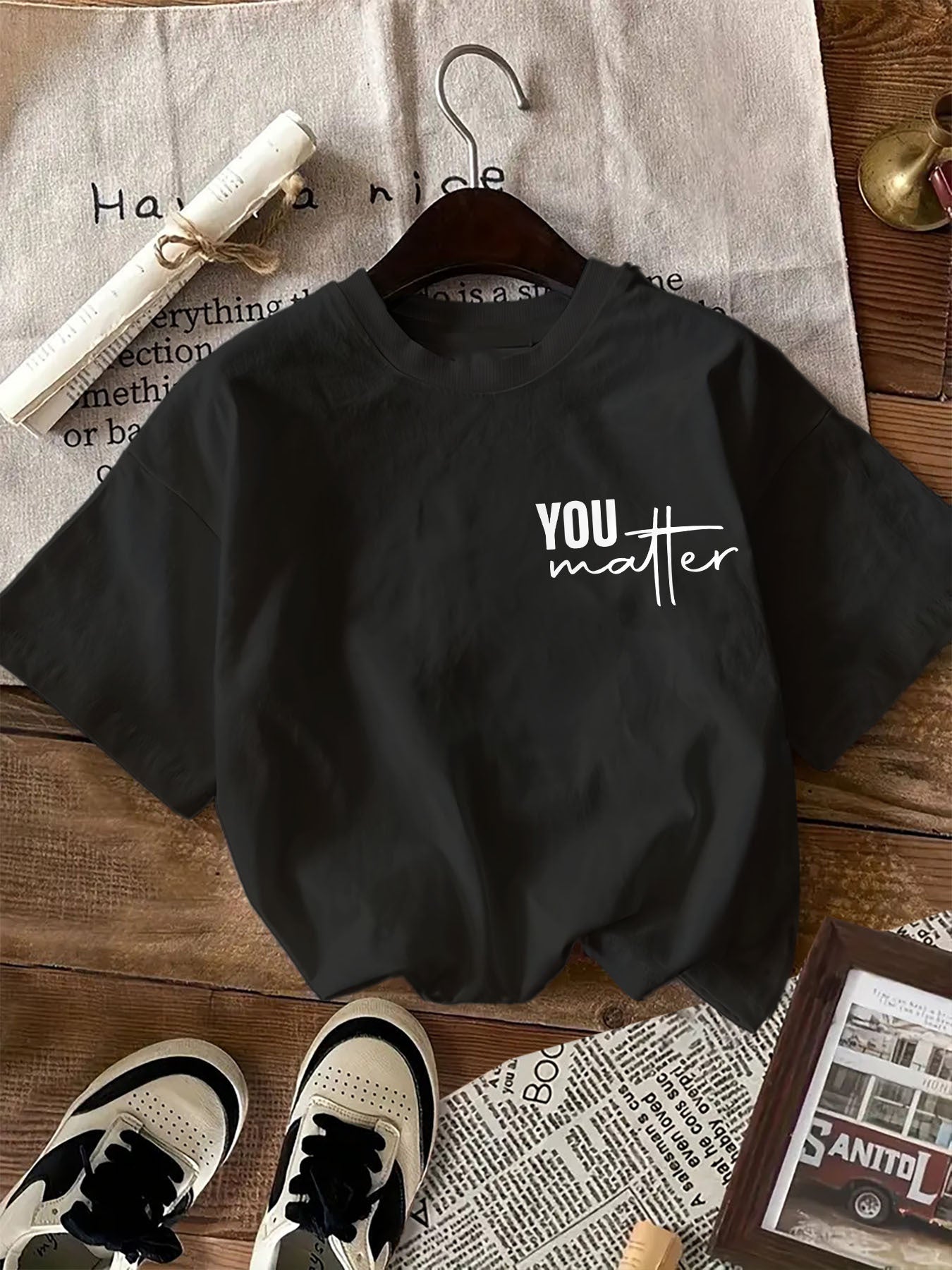 Women's Inspirational Letter Print T-Shirt - Short Sleeve Crew Neck Casual Top with Uplifting Message "You Are Amazing" - Black, Perfect for Spring & Summer, Motivational Clothing | Inspirational Apparel | Knit Construction