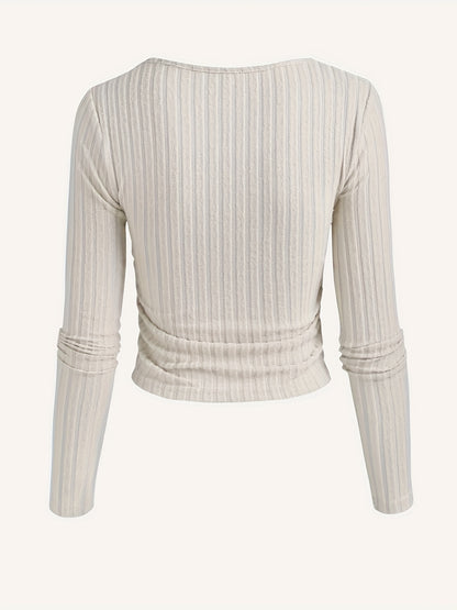 A Stylish Long-sleeved Top With Pleated Details For Women's Casual Sports
