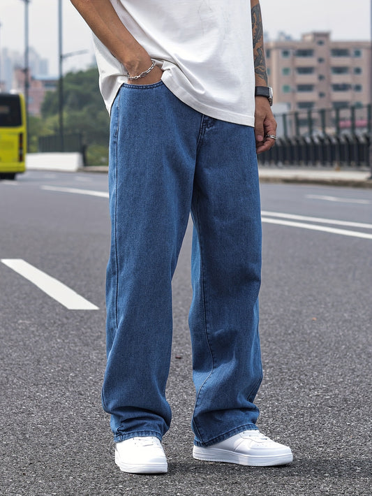 Men's Casual Denim Jeans - Solid Color, Rayon Blend, Non-Stretch Fabric, Machine Washable