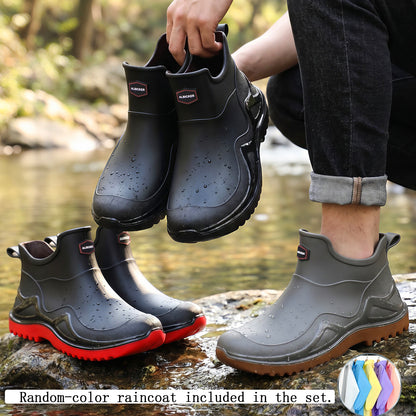 Men's Lightweight Short Rain Boots with Slip-On Comfort