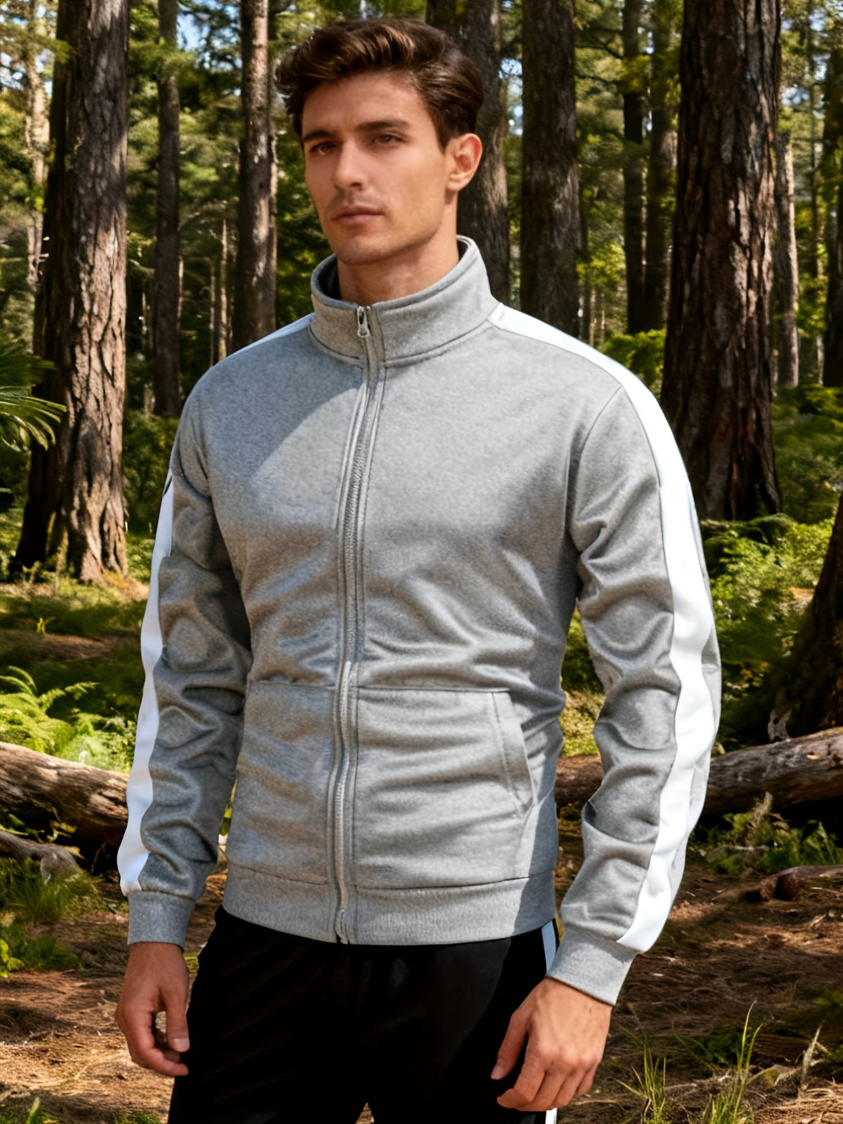 Men's Zip-Up Sports Jacket with Color-Block Design for Casual Wear