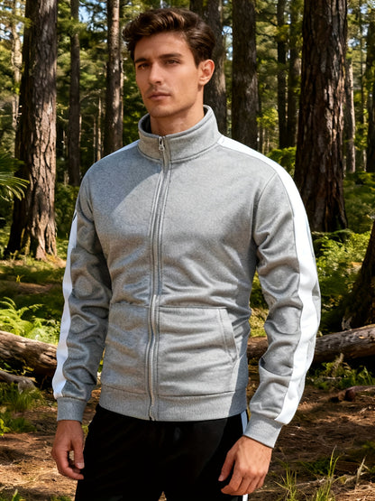 Men's Zip-Up Sports Jacket with Color-Block Design for Casual Wear