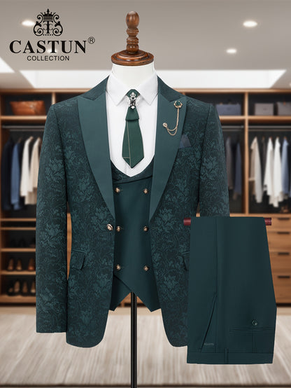 Men's 3-Piece Floral Skinny Fit Suit with Peak Lapels