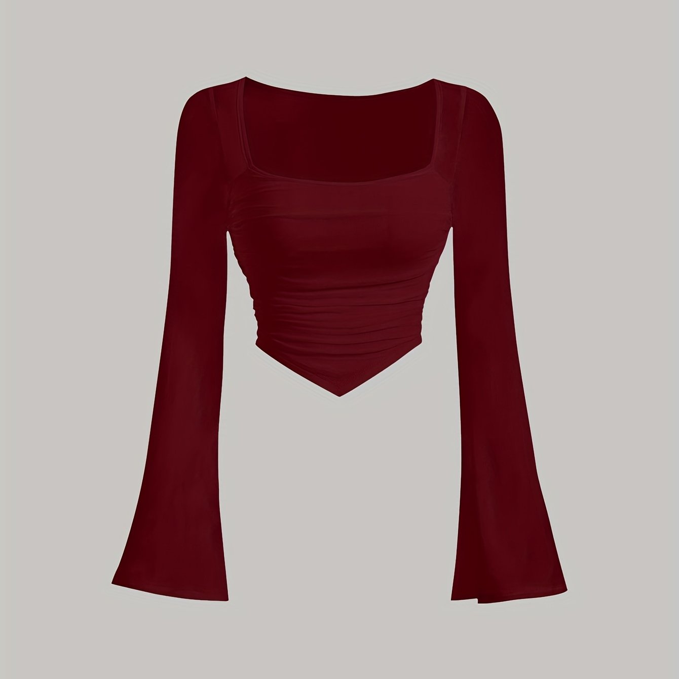 Women'S Elegant Square Neck Solid Color T-Shirt, Polyester Knit Fabric, Short Length, Stretchy Slim Fit, Spring/Fall Fashion Top