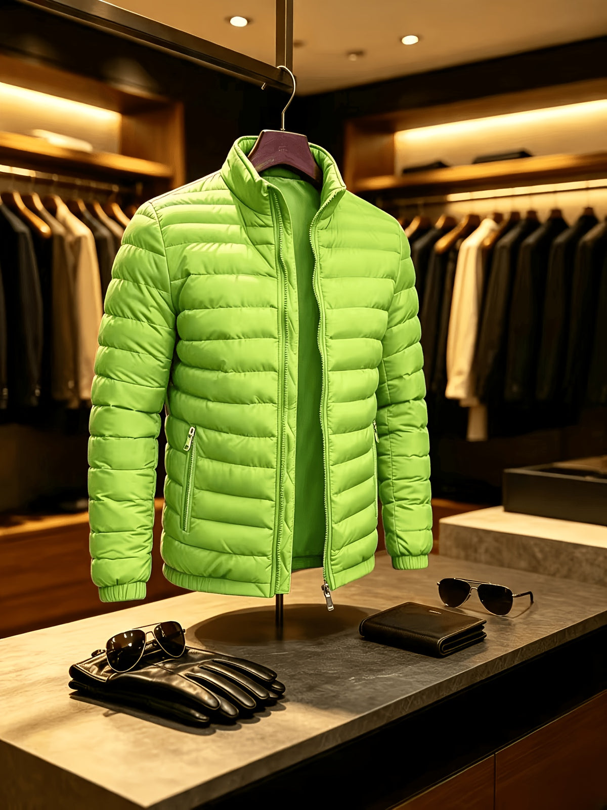 Men's Lightweight Quilted Zip-Up Jacket with Stand Collar