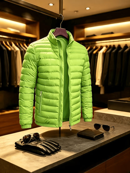 Men's Lightweight Quilted Zip-Up Jacket with Stand Collar