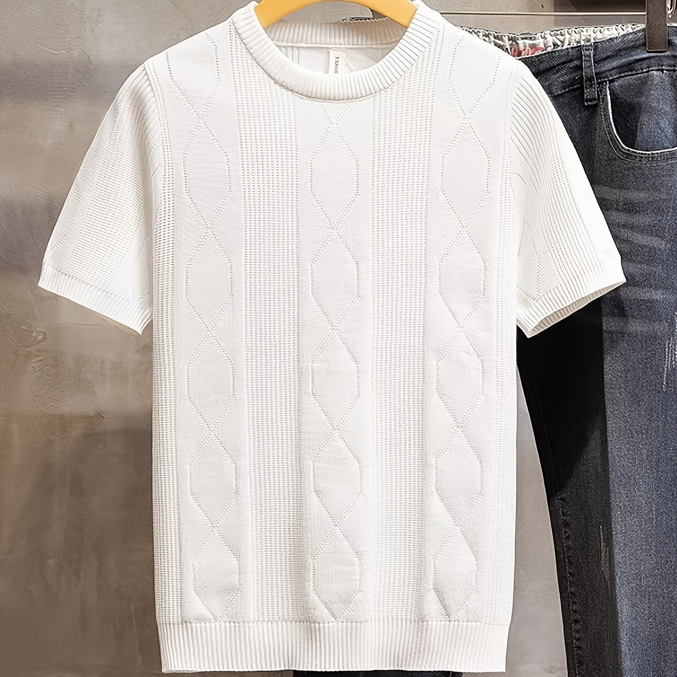 Yueli Water OBM Men'S Lightweight Knit Sweater - Short Sleeve Pullover with Round Neck, Breathable Summer Fabric, Solid Color Casual Business Attire for Daily Wear & Weekend Outings, Comfortable Knitwear, Stylish Casualwear, - ayq