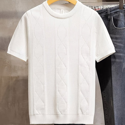 Yueli Water OBM Men'S Lightweight Knit Sweater - Short Sleeve Pullover with Round Neck, Breathable Summer Fabric, Solid Color Casual Business Attire for Daily Wear & Weekend Outings, Comfortable Knitwear, Stylish Casualwear, - ayq