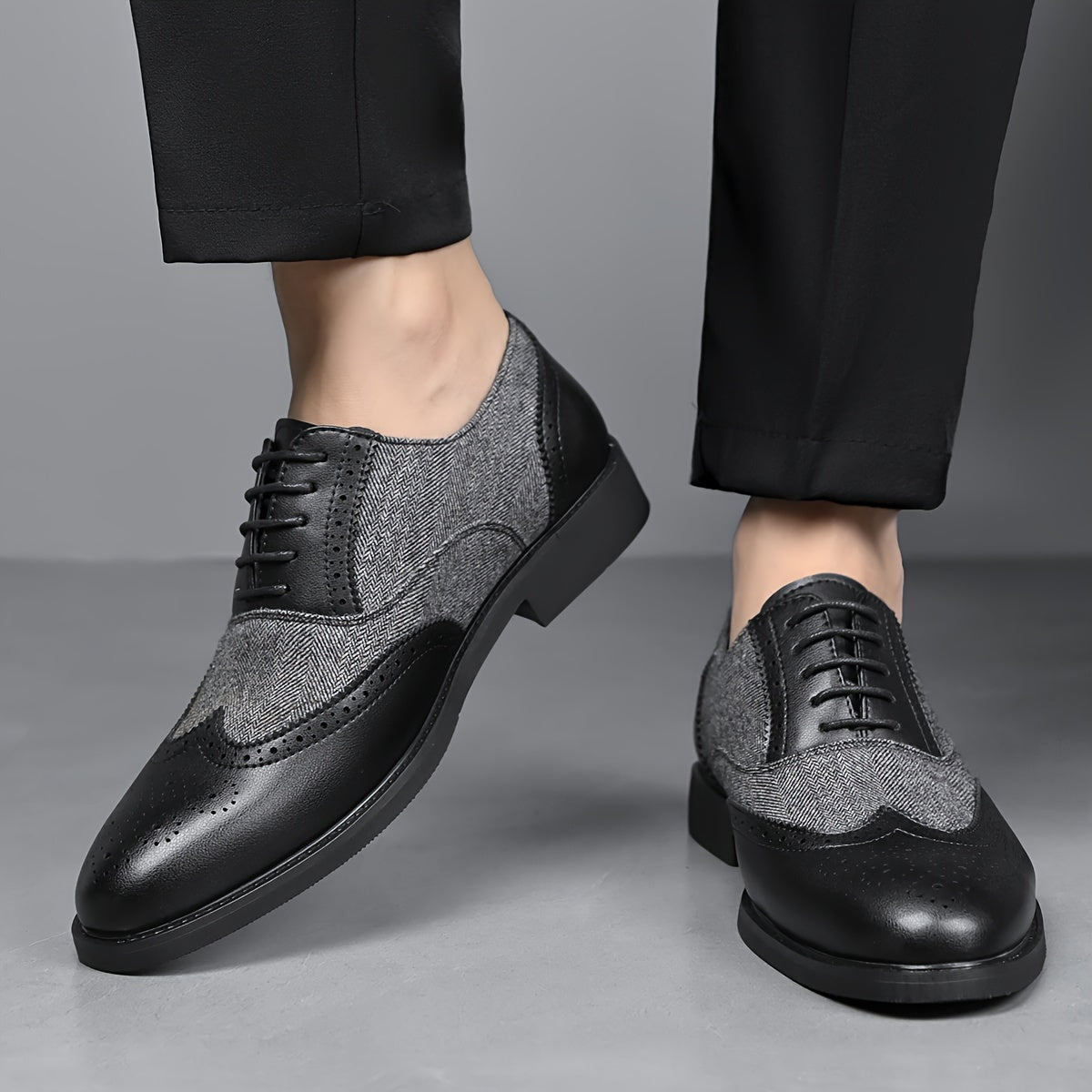 Men's Casual Business Brogue Shoes, Lace-Up Low-Top Loafers