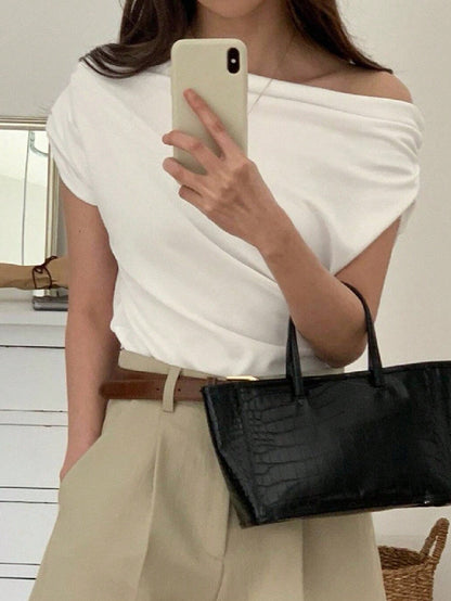 Women's Asymmetrical Neck Batwing Sleeve Casual Tee