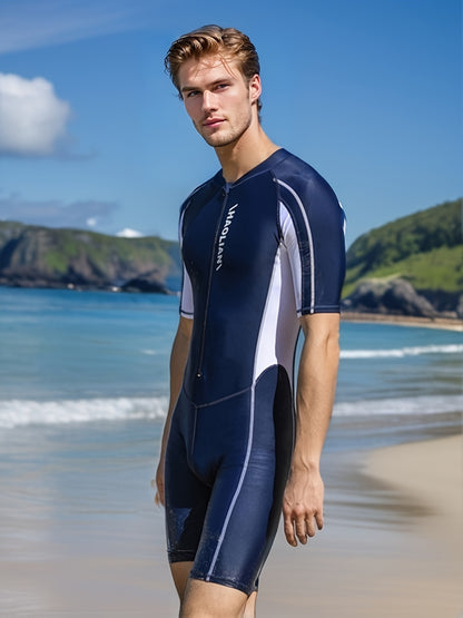 Men's Sports One-Piece Swimsuit with Front Zipper for Training