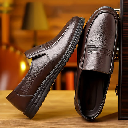 Men's Casual Slip-On Cowhide Leather Shoes - Breathable All-Season