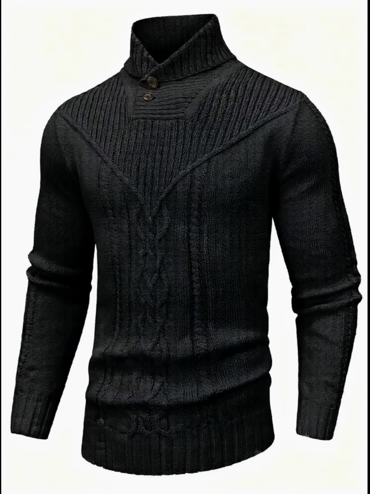 Տղամարդու բարձր օձիքով տաք տրիկոտաժե սվիտեր - ձգվող նորաձև ժապավենավոր սվիտեր, էլեգանտ ջենտլմենական կարդիգան