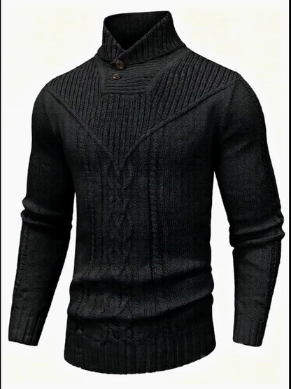 Տղամարդու բարձր օձիքով տաք տրիկոտաժե սվիտեր - ձգվող նորաձև ժապավենավոր սվիտեր, էլեգանտ ջենտլմենական կարդիգան