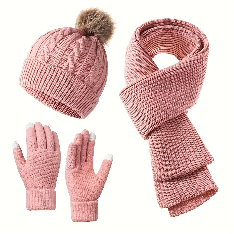 3pcs Set - Adult Warm Set Winter Hat Scarf Gloves, a Three-In-One Comfortable Set Integrating Hat And Scarf, Cold And Frost Protection, Suitable for Daily Commute, Shopping And Outdoor Activities