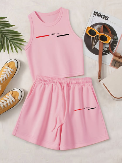 Casual Women's Two-Piece Vest and Shorts Set with Print