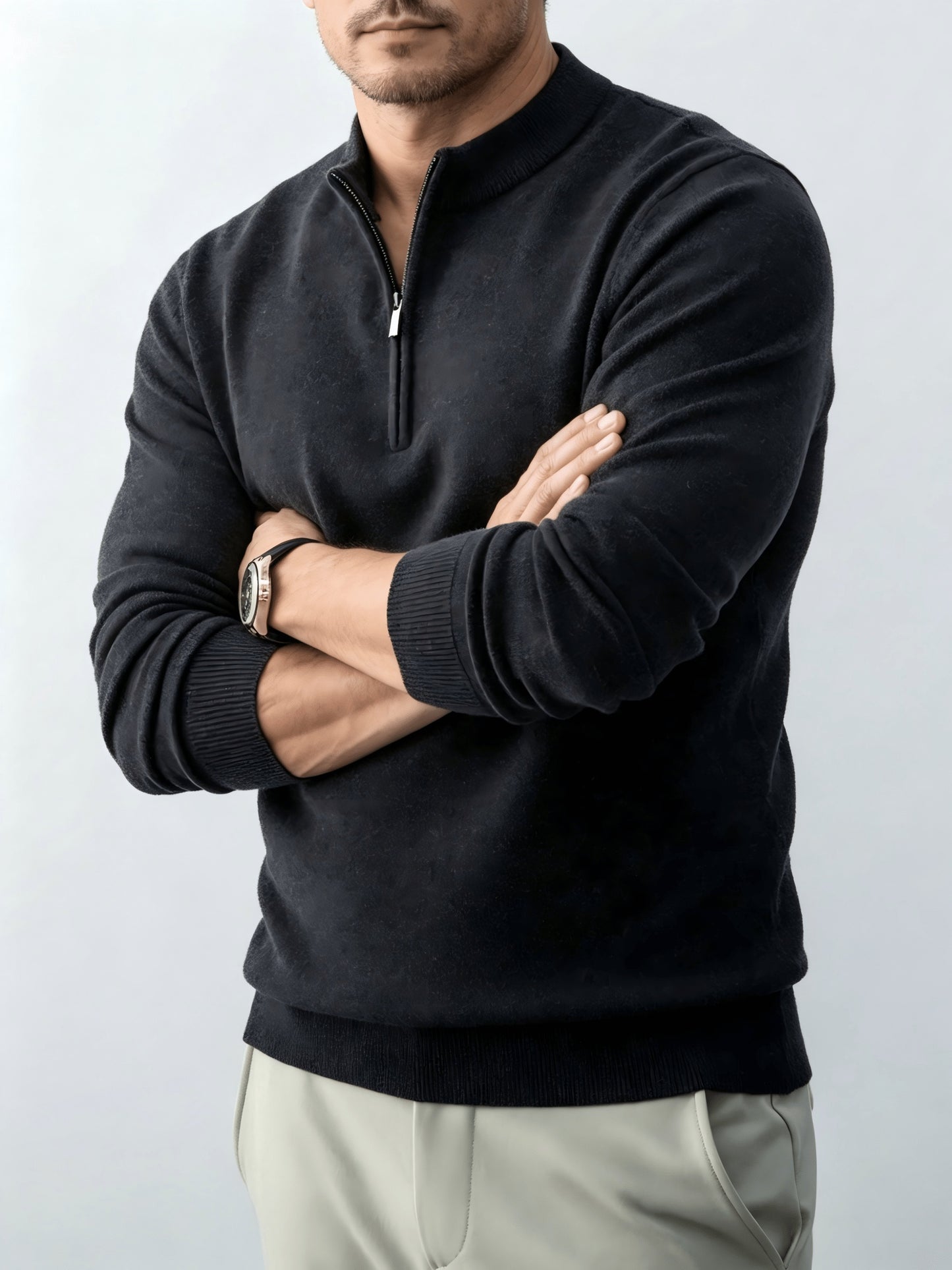 Men's Fall/Winter Half-Zip Stand Collar Knit Pullover Sweater