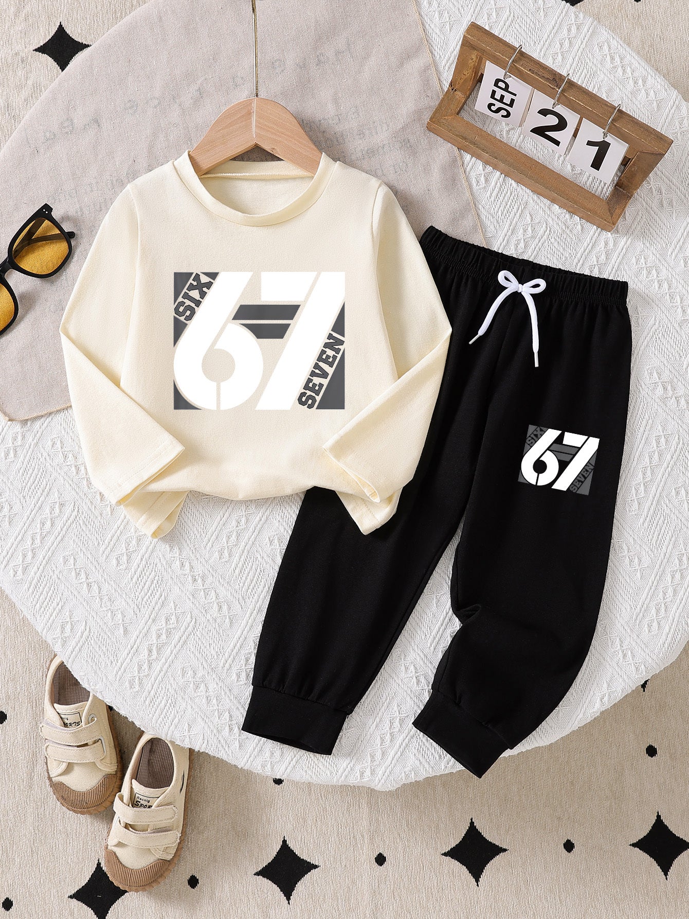Boys' 2-Piece Cotton Casual Outfit Set - Long Sleeve Tee & Pants
