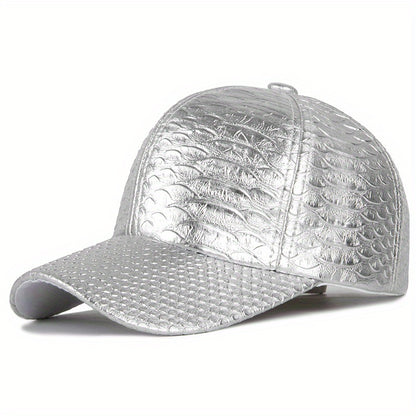 Premium Black Crocodile-Embossed Faux Leather Baseball Cap - Street Style Hip Hop Sun Protection Hat, Lightweight & Hand Washable