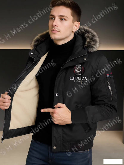 Men's Heavyweight Arctic Winter Jacket - -210gsm Windproof Coat with Full-Zip Closure, Hooded Insulated Outerwear - Machine Washable Cold Weather Jacket for Skiing, Snowboarding, Camping - Navy Blue, Winter Accessories, Skiin