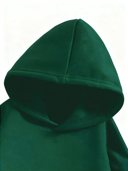 Boys' 2026 New Year Hooded Sweatshirt - Hello 2026 Happy New Year Lettering, Mint Green with Golden Accents, Loose Fit Long Sleeve Pullover for Boys