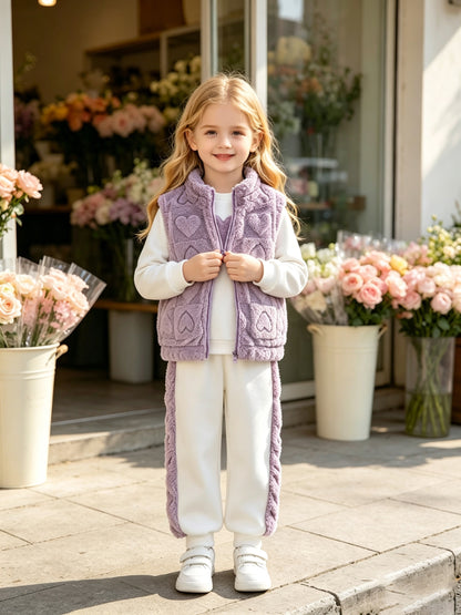 Girls 3-Piece Heart Pattern Fall/Winter Casual Set - ayq