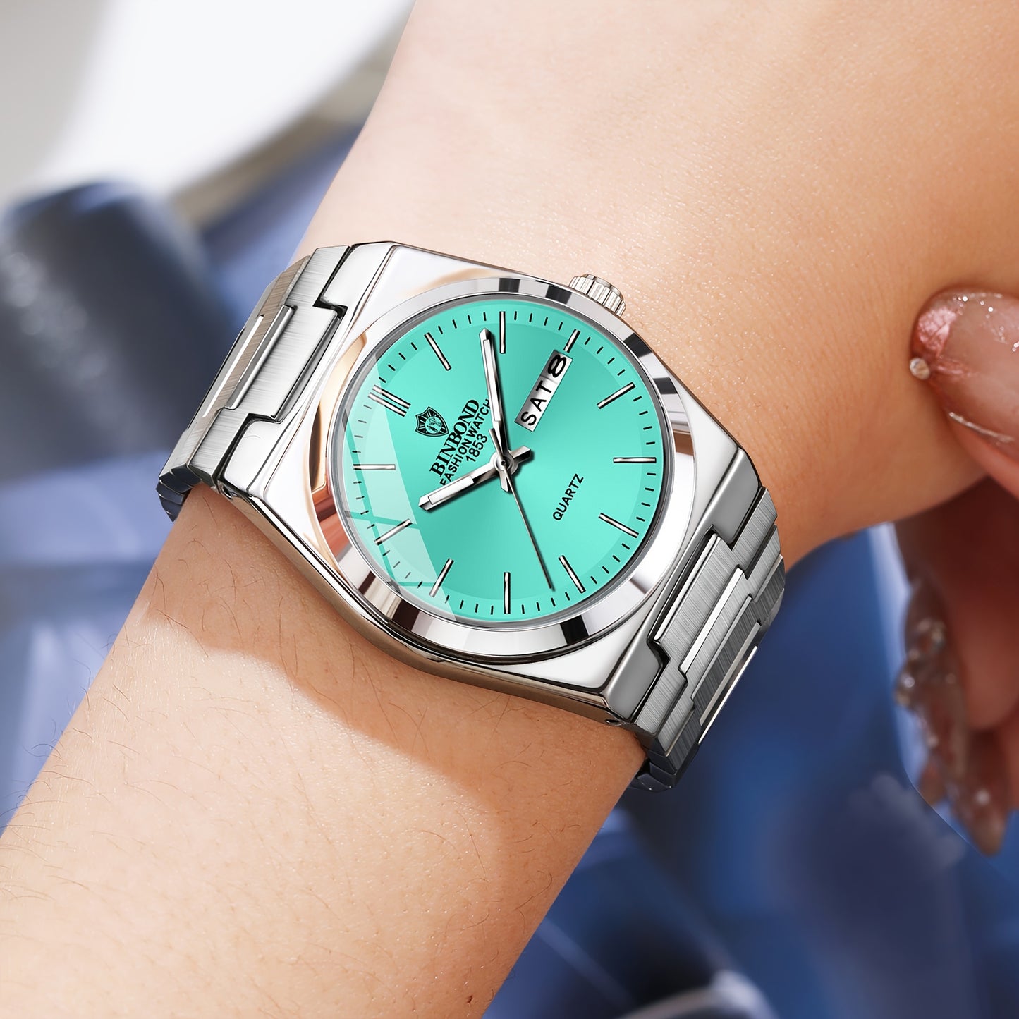 BINBOND Women'S Quartz Watch - Elegant Business & Leisure Timepiece, Stainless Steel Band, Round Zinc Alloy Case, IP67 Rating, Stopwatch Feature, Electronic Drive, Pointer Display, Durable Design for Weeks & Days, Business Ti