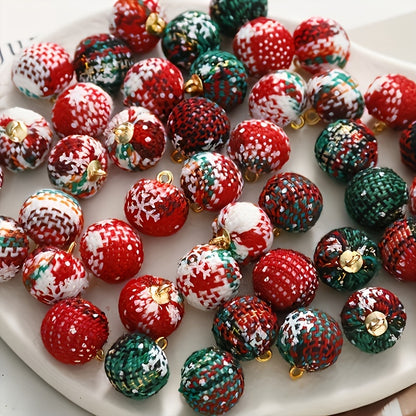 20-Pack Festive Fabric-Covered Grid Pattern Pendant Ornaments for DIY Crafts, Button Pendants for Hair Accessories, Earrings, and Home Tree Decorations, Polyester No-Mosaic Material with Party Theme
