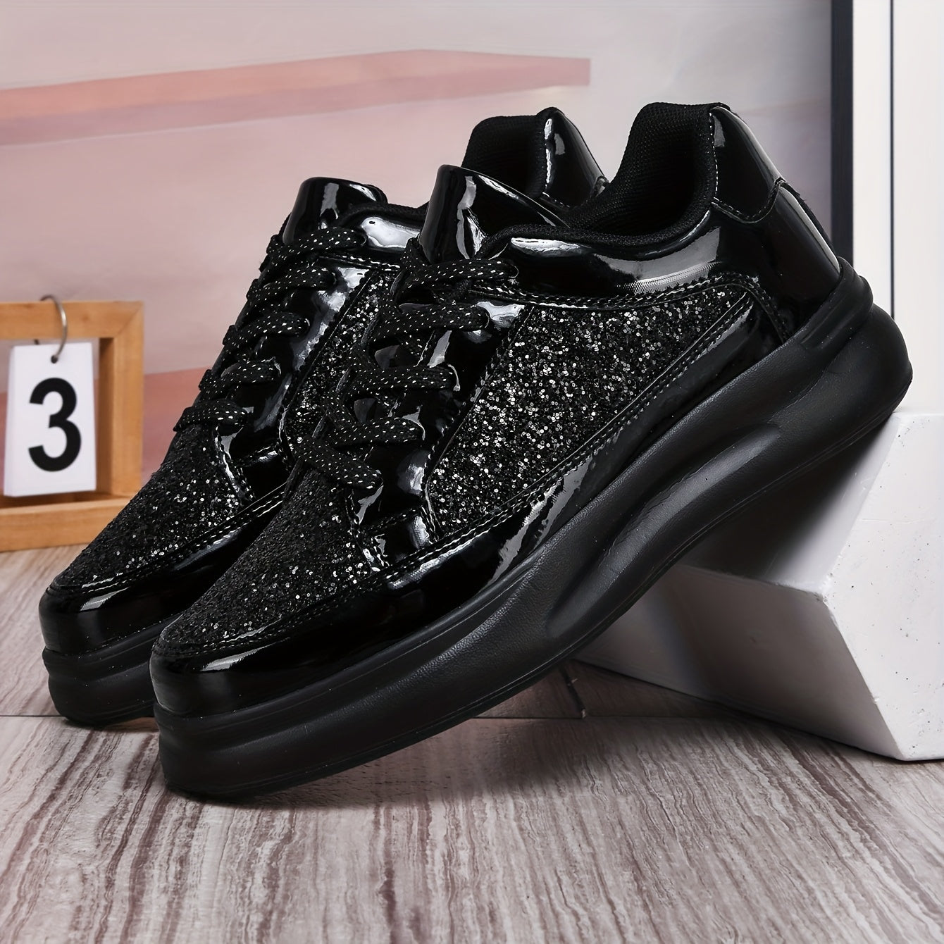 New Casual Sneakers, Fashionable and Versatile Sequined Shoes, Unisex Couple Style, Niche Platform Sneakers, Lightweight and Comfortable, Thick-Soled White and Black Sneakers - ayq