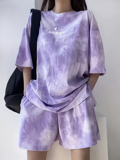 Women's Tie-Dye Loose Fit Short Sleeve Pajama Set
