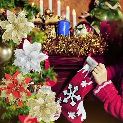 60 Shiny Flower Clips - 5.5-Inch Large Decorative Set, Suitable for Christmas, Weddings, New Year & Family Gatherings - Includes 30 Flowers & 30 Clips, Easy To Hang, Best For Christmas