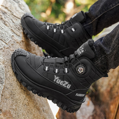 Men's -Lined Snow Boots, Winter Warm Work Boots, Wear-Resistant Outsole Anti-Slip Hiking Boots, Outdoor Trekking Boots, Tactical Work Boots, Gear Pattern Anti-Slip Sole, Snow Mountain Hiking Boots, Professional Outdoor Polar