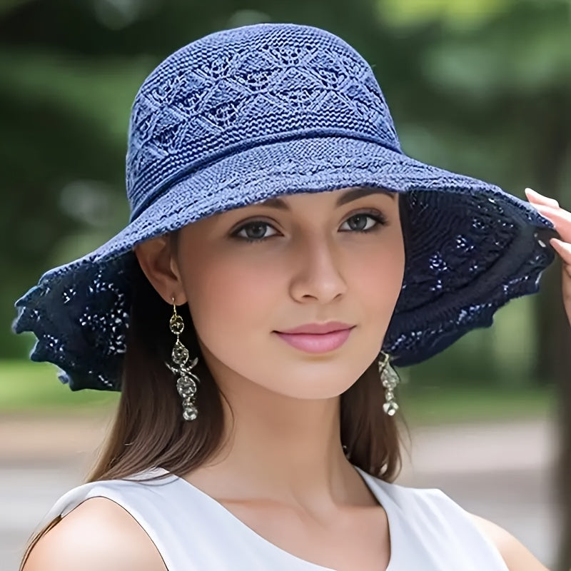 Elegant Women's Sun Hat, Breathable Foldable Wide Brim Beach Hat With UPF Protection, Hand Washable, Summer Large Brimmed Travel Sunshade Hat