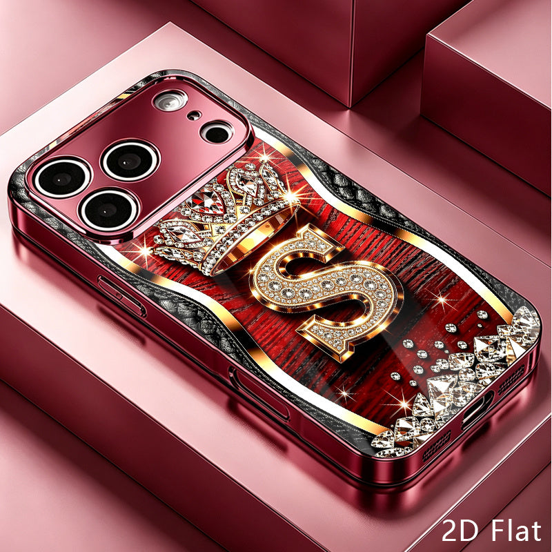 Luxury Wine Red Tempered Glass Phone Case with Wood Grain S Design