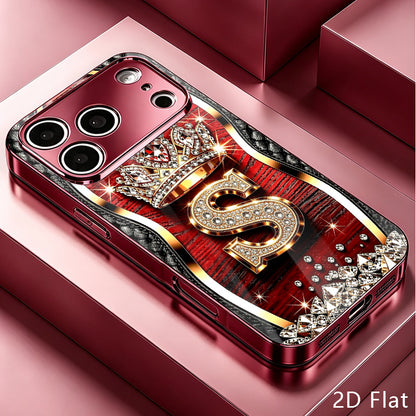 Luxury Wine Red Tempered Glass Phone Case with Wood Grain S Design