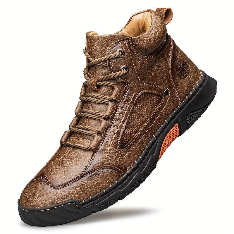 Men's Mid-Top Lace-Up Boots with Non-Slip Rubber Sole