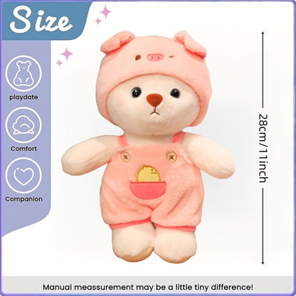 28Cm/11Inch White Bear Plush Toy with Outfits, Furry Bear Stuffed Animal Dressed in Pig, Rabbit, Chick, And Dinosaur Attire, Adorable And Cozy Decorations, Perfect for Birthday Surprises, Christmas Gifts for Boys, Girls, Kids