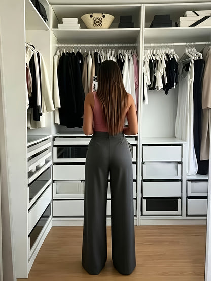 Women's Elegant High-Waisted Wide-Leg Trousers for Office & Daily Wear