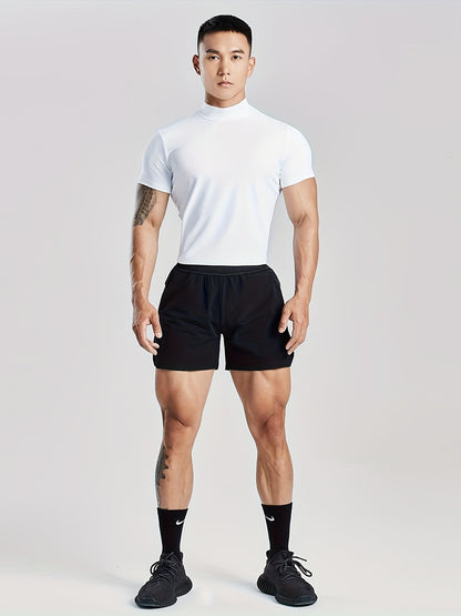 Fitness Solid Color Body Shaper Elastic Quick Dry Muscle Տղամարդկանց կարճաթև շապիկ կլոր պարանոցի մարզման կոստյում
