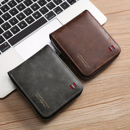 Men's Zipper Short Wallet, Multi-card Card Holder, PU Leather Bifold Wallet Money Clip With Coin Pocket, Gift For Men