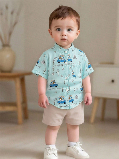 Boys' Spring Summer 2-Piece Outfit Short Sleeve Top & Shorts