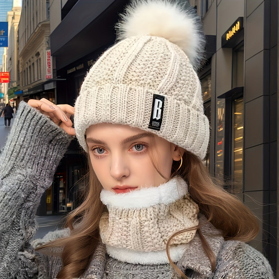 Նոր տարվա ակրիլային տրիկոտաժե գլխարկ՝ պոմպոններով և համապատասխան շարֆով - շնչող, առաձգական, ջերմային տրիկոտաժե գլխարկ և պարանոցի տաքացուցիչ կանանց համար՝ կոճակով փակվող - ձեռքով լվացվող