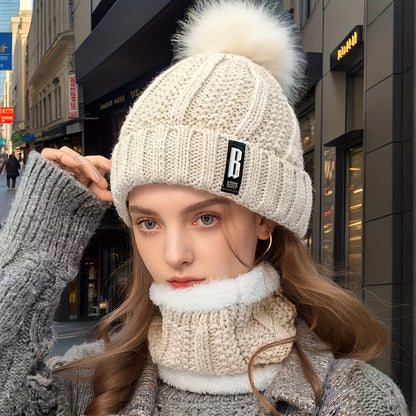 Նոր տարվա ակրիլային տրիկոտաժե գլխարկ՝ պոմպոններով և համապատասխան շարֆով - շնչող, առաձգական, ջերմային տրիկոտաժե գլխարկ և պարանոցի տաքացուցիչ կանանց համար՝ կոճակով փակվող - ձեռքով լվացվող