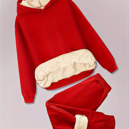 Two-piece set for children with velvet, new 2023 Men's hooded sweatshirt for medium and large children, thick and warm, fashionable and handsome, loose Men's winter clothing, black handsome sports and casual suit, thick coat,